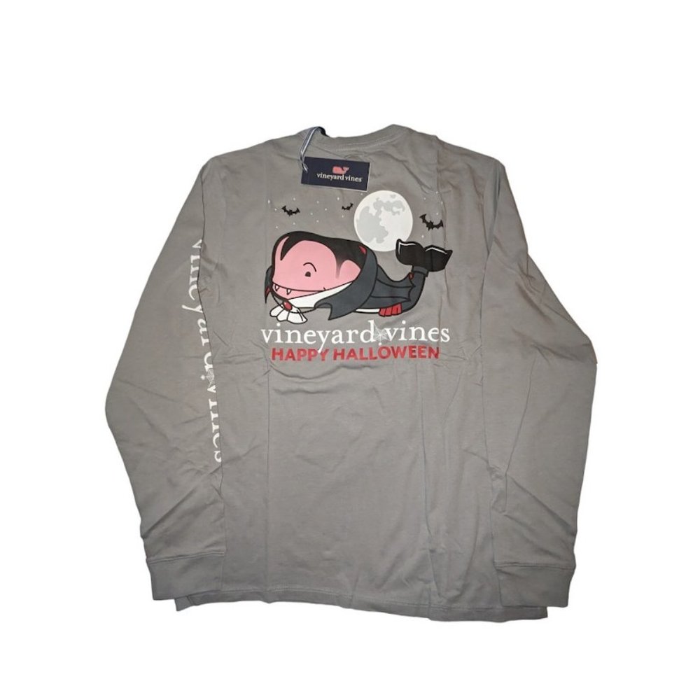 Vineyard Vines Men's Small Gray Long Sleeve Pocket Vampire Whale T-Shirt New NWT
